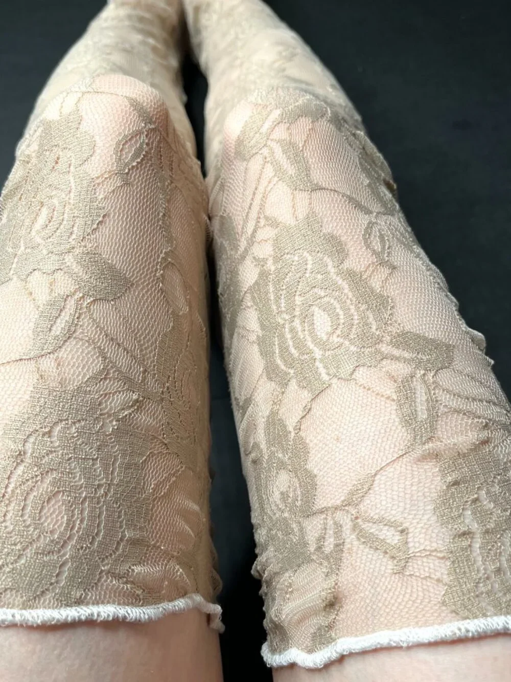 Floral Lace Thigh Highs Brown Leg Warmers Over the Knee Socks Footless Tights